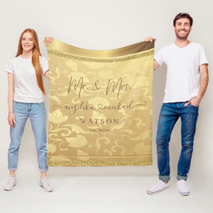 Elegant Luxury Golden Damask Mr och Mrs Trendig Fleecefilt