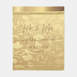 Elegant Luxury Golden Damask Mr och Mrs Trendig Fleecefilt