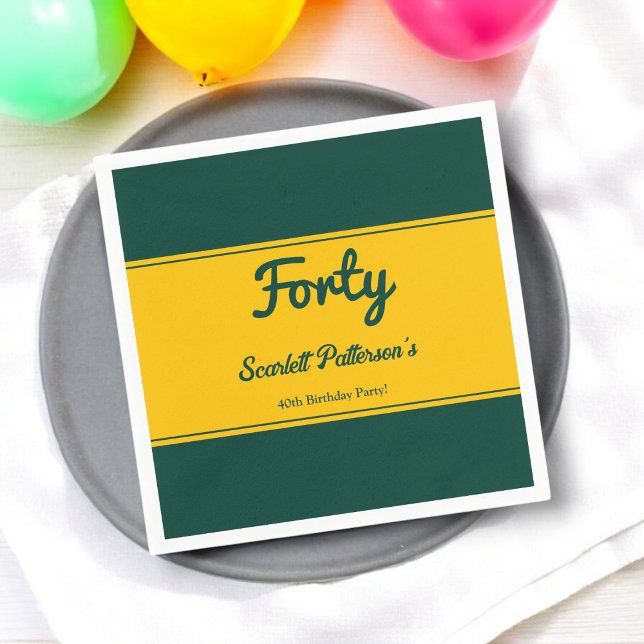 Elegant Luxury Grönt och Guld Chic 40:e födelsedag Pappersservett (Skapare uppladdad)
