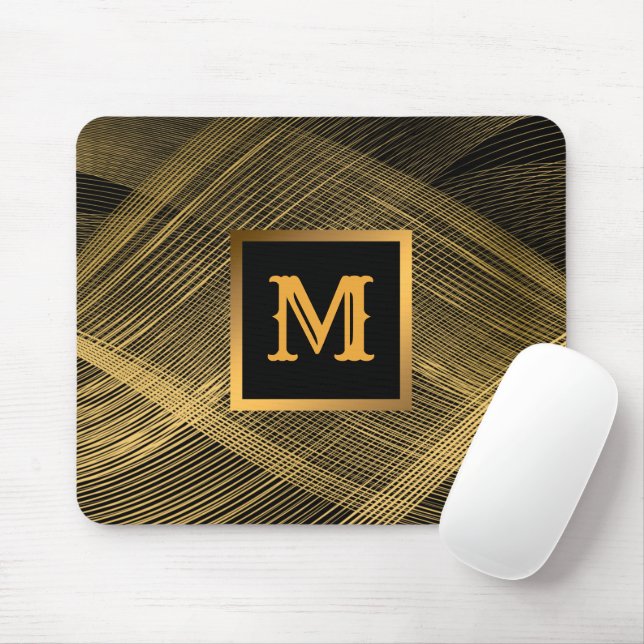 Elegant Luxury Guld Black Wave Monogramme Musmatta (Med mus)
