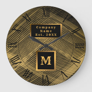 Elegant Luxury Guld Black Wave Monogramme Stor Klocka