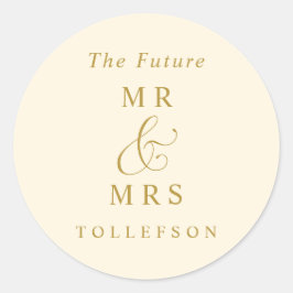 Elegant Luxury Guld Cream Bröllop Kuvert Runt Klistermärke