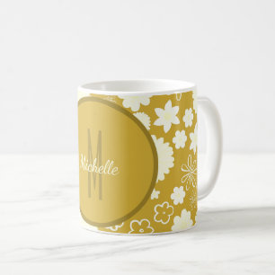 ELEGANT LUXURY GULD CREAM FLOWER MONOGRAM BLOMMIGT KAFFEMUGG