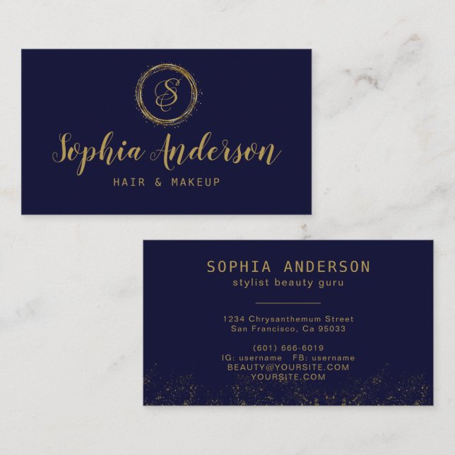 Elegant Luxury Guld Glitter och Namnteckning skrip Visitkort (Fram/baksida)