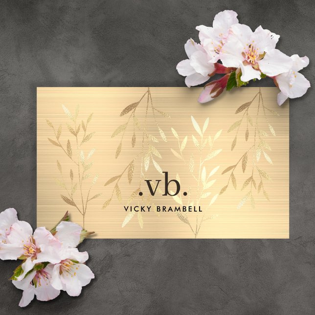 Elegant Luxury Guld Lövs Monogram Esthetician Visitkort (Elegant Luxury Gold Leaves Monogram Esthetician Business Card 1)