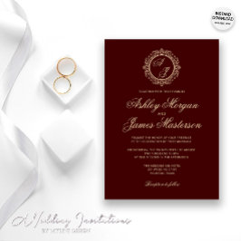 Elegant Luxury Guld Monogram Burgundy Bröllop Inbjudningar
