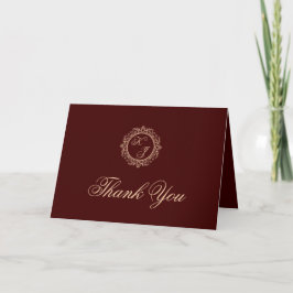 Elegant Luxury Guld Monogram Burgundy Bröllop Tack Kort