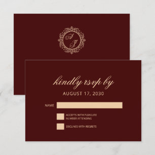 Elegant Luxury Guld Monogram Burgundy OSA kort