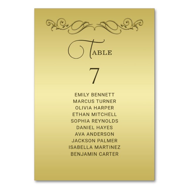 Elegant Luxury Guld Ornate bröllop Bordsnummer (Framsidan)