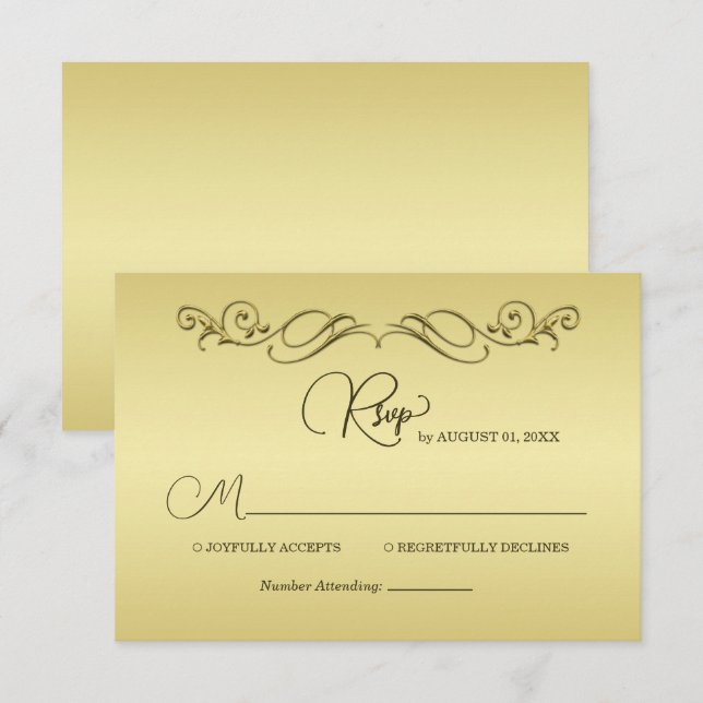 Elegant Luxury Guld Ornate bröllop OSA Kort (Fram/baksida)