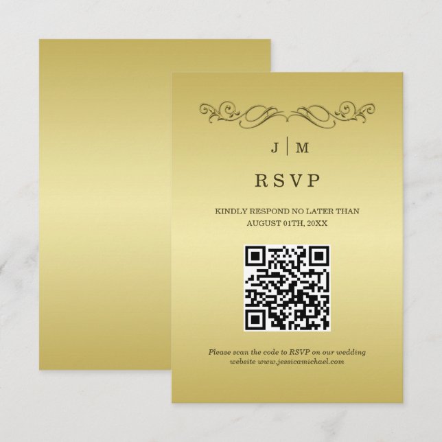 Elegant Luxury Guld Ornate bröllop OSA Kort (Fram/baksida)