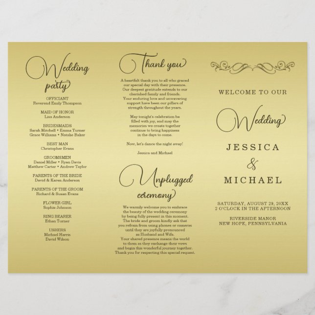 Elegant Luxury Guld Ornate bröllop Reklamblad (Framsidan)