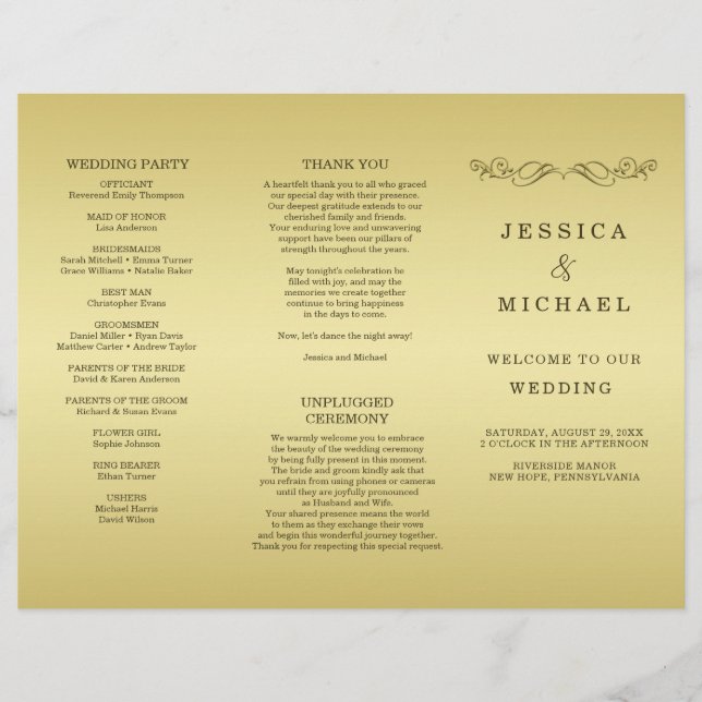 Elegant Luxury Guld Ornate bröllop Reklamblad (Framsidan)