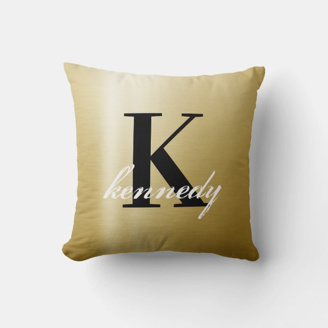 Elegant Luxury Guld Satin Shimmer Monogram Namn Kudde (Framsida)