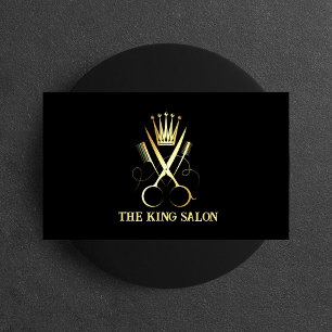 Elegant Luxury Guld Scissor & Black Hair Stylist Visitkort
