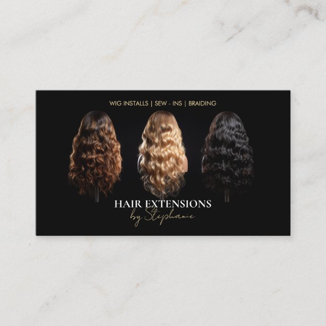 Elegant Luxury Hair Extensions Wig Installs Photo Visitkort (Framsida)