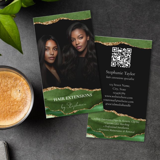 Elegant Luxury Hair Stylist Extensions Wigs  Photo Visitkort (elegant wig and hair extension beauty salon business card)