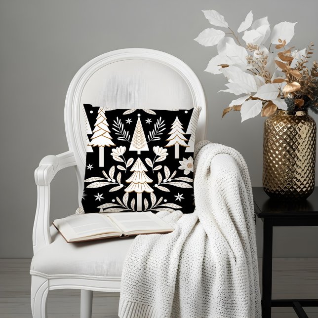 Elegant Luxury Helgdag Evergreen Forest & Blommigt Kudde (Elegant Luxury Holiday Evergreen Forest & Floral Throw Pillow)