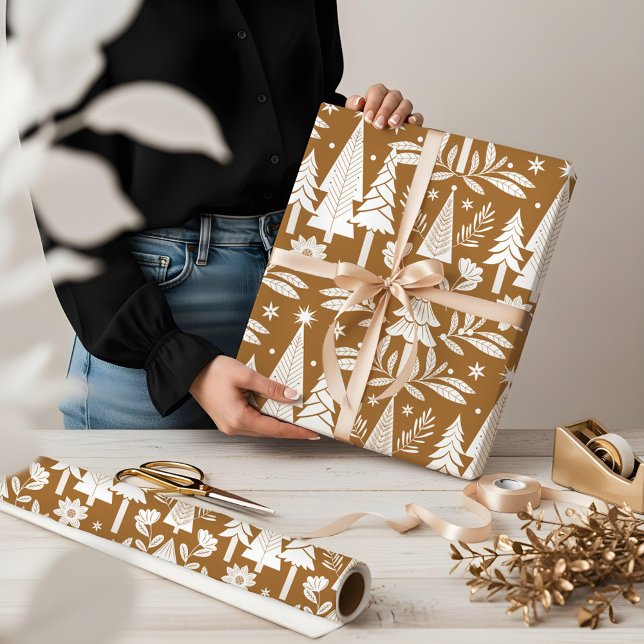 Elegant Luxury Helgdag Evergreen Forest & Blommigt Presentpapper (Elegant Luxury Holiday Evergreen Forest & Floral Wrapping Paper)
