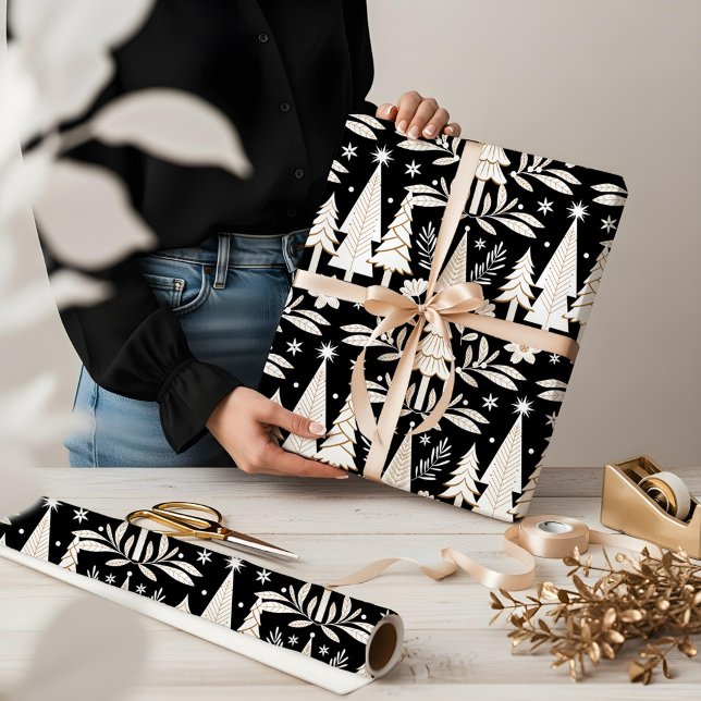 Elegant Luxury Helgdag Evergreen Forest & Blommigt Presentpapper (Elegant Luxury Holiday Evergreen Forest & Floral Wrapping Paper)