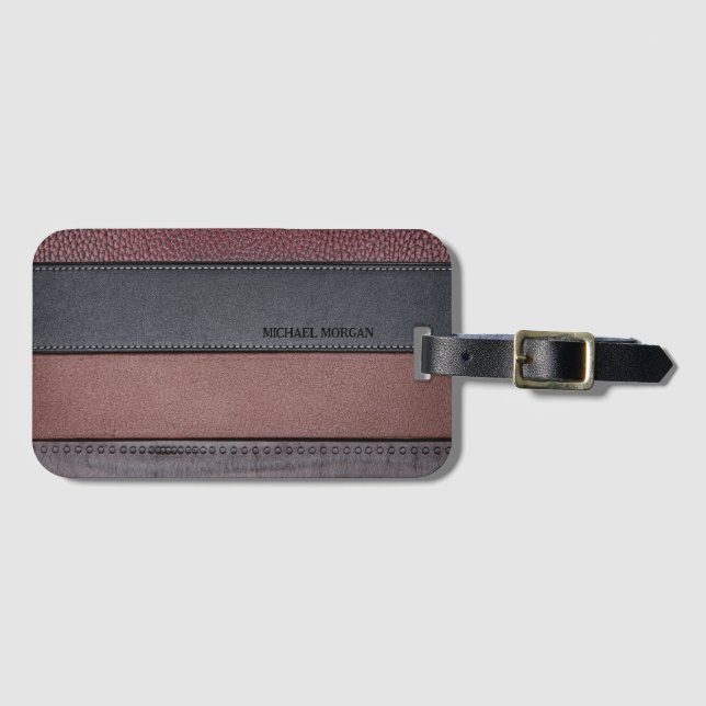 Elegant Luxury Leather Titta Brown Black Bagagebricka (Framsida horisontal)