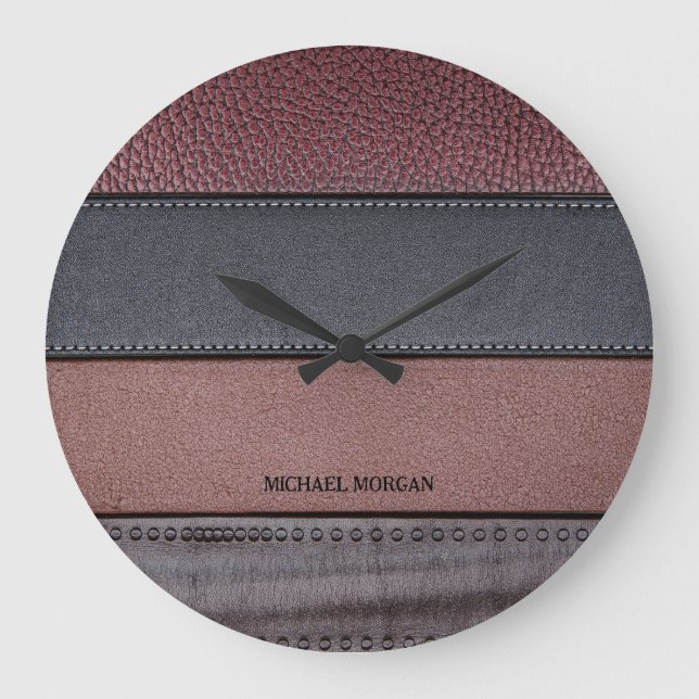 Elegant Luxury Leather Titta Brown Black Stor Klocka (Framsida)