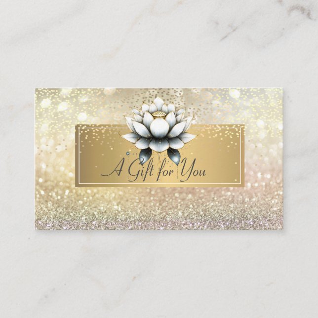 Elegant Luxury Lotus Guld Glitter Bokeh Confetti Rabattkort (Framsida)