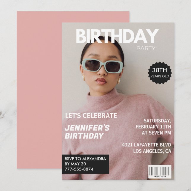Elegant Luxury Magazine Photo 38:e födelsedag Inbjudningar (Fram/baksida)