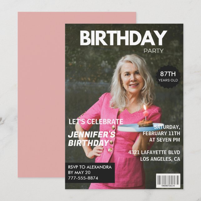 Elegant Luxury Magazine Photo 87-årsdagen Inbjudningar (Fram/baksida)