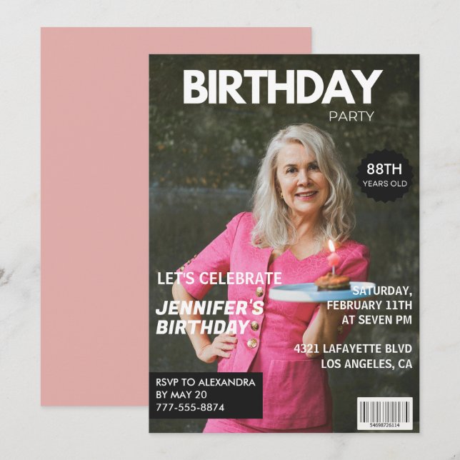Elegant Luxury Magazine Photo 88: e födelsedag Inbjudningar (Fram/baksida)
