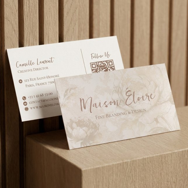 Elegant Luxury Modern Professional Floral QR Code Visitkort (Elegant Luxury Modern Professional Floral QR Code Business Card)