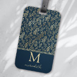 Elegant Luxury Navy Guld Löv Monogram Bagagebricka<br><div class="desc">En elegant för ditt bagage</div>