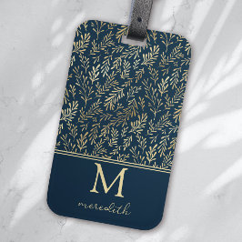 Elegant Luxury Navy Guld Löv Monogram Bagagebricka