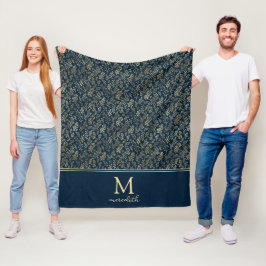 Elegant Luxury Navy Guld Löv Monogram Fleecefilt