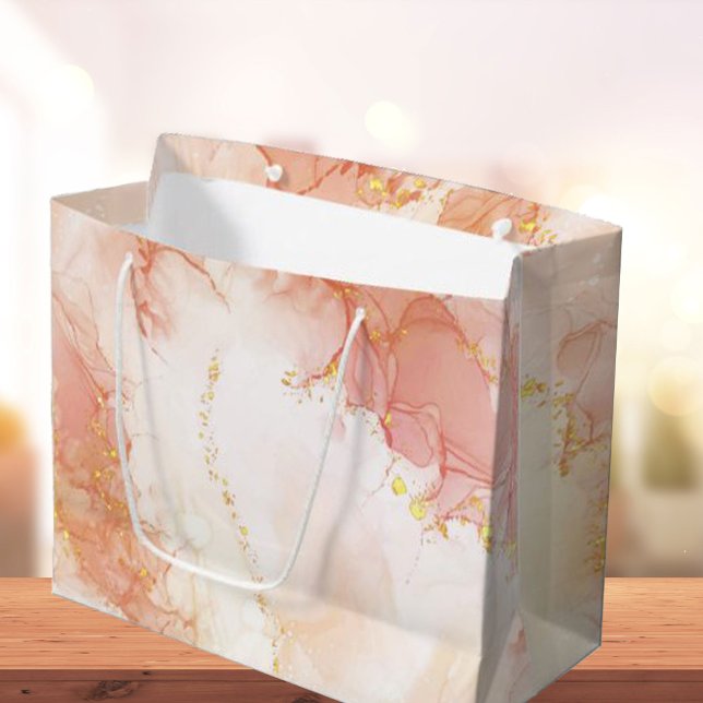 Elegant Luxury Peach och Guld Marble Effect (Elegant Luxury Peach and Gold Marble Effect Large Gift Bag)