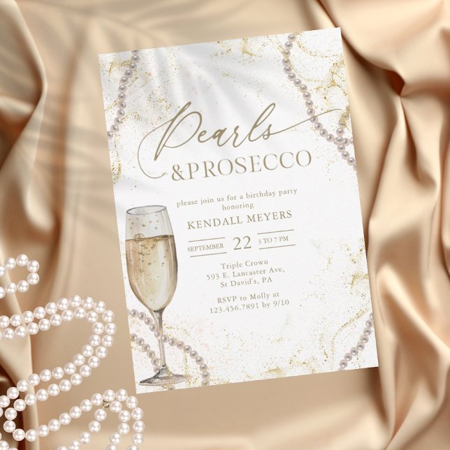 Elegant Luxury Pearls and Prosecco Birthday Inbjudningar (Skapare uppladdad)