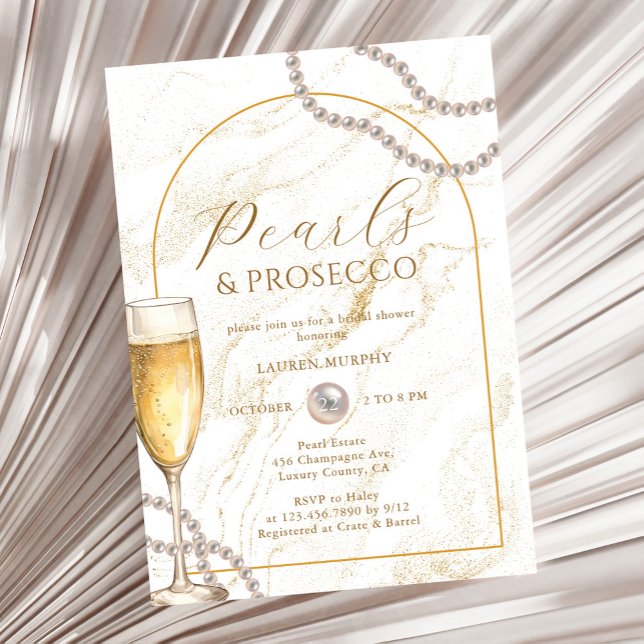 Elegant Luxury Pearls och Prosecco Möhippa Inbjudningar (Skapare uppladdad)