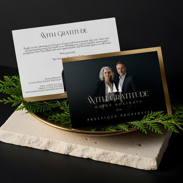 Elegant Luxury Real Estate Modern Gold Black Happy Julkort (Elegant Luxury Real Estate Modern Gold Black Happy Holiday Card)