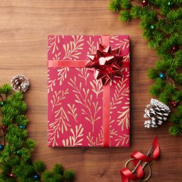 Elegant Luxury Red Guld Löv Mönster jul Presentpapper
