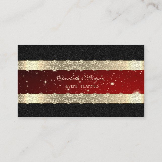 Elegant Luxury Red,Guld Stripe,Snöre,Svart Visitkort (Framsida)