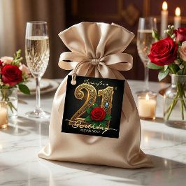 Elegant Luxury Red Rose Black Gold 21st Birthday Gåvor Etiketter