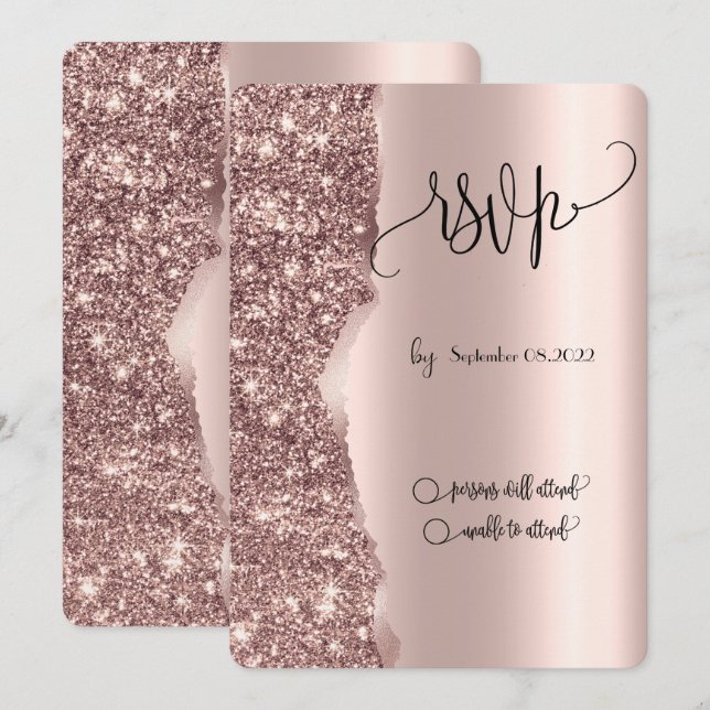 Elegant Luxury Ro Glitter Guld OSA Inbjudningar (Fram/baksida)