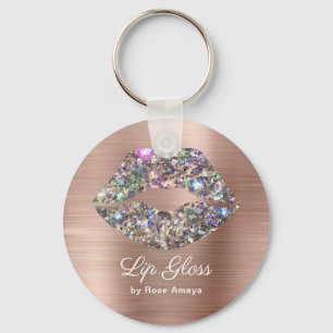Elegant Luxury Ro Guld och Glitter lip Gloss Art Nyckelring