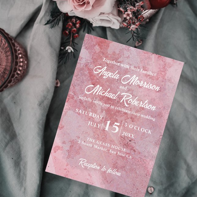 Elegant Luxury Romantic Rosa Marble Bröllop Inbjudningar (Skapare uppladdad)