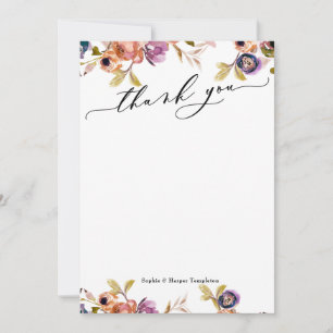 Elegant Luxury Script Lila & Orange Boho Blommigt Tack Kort