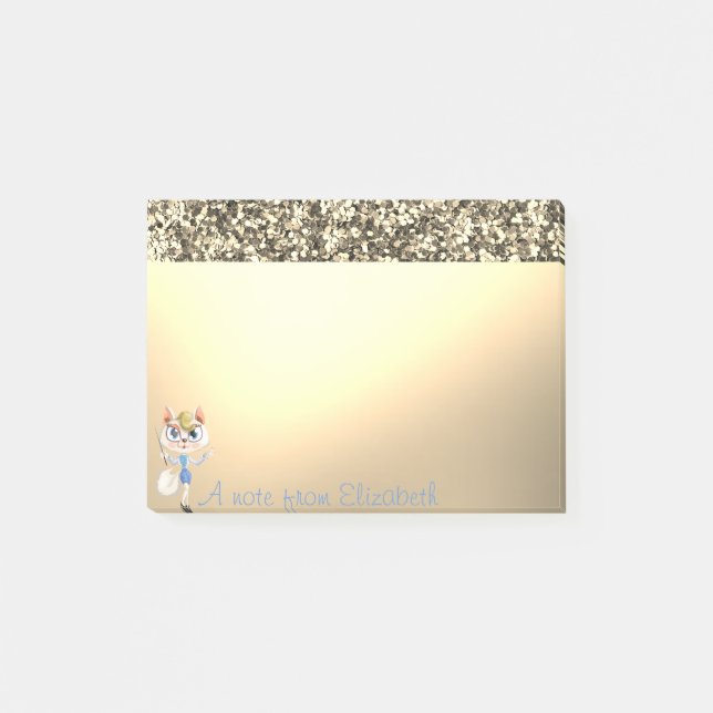 Elegant Luxury Shiny Guld Glitter, Kattunge Post-it Block (Framsida)