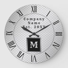 Elegant Luxury Silver Metall Monogrammed Stor Klocka