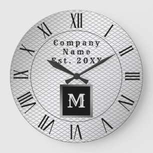 Elegant Luxury Silver Metall Monogrammed Stor Klocka