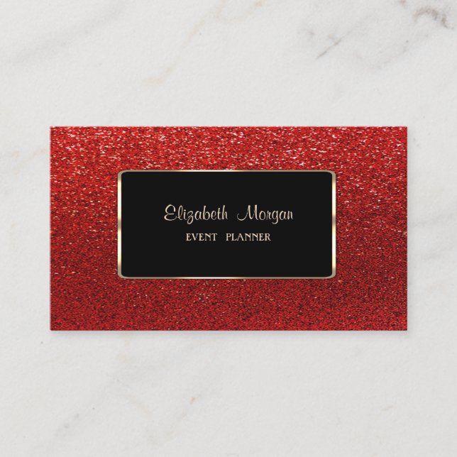 Elegant Luxury-Snyggt,Professionell,Red Glittery Visitkort (Framsida)