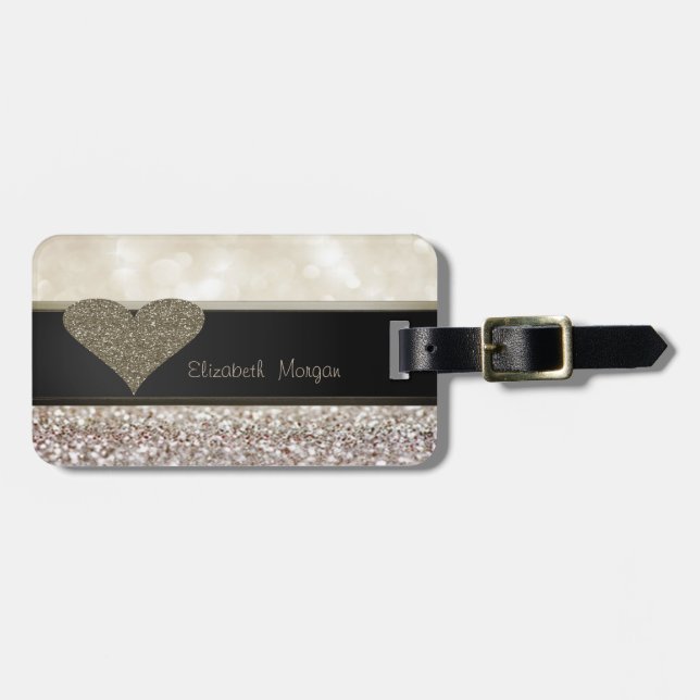 Elegant Luxury Sophisticated ,Glittery Heart,Bokeh Bagagebricka (Horisontell Framsida)